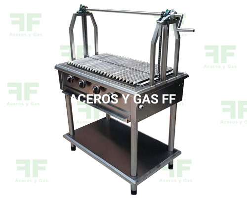 asador a gas fabricado en acero sistema de elevacion polea