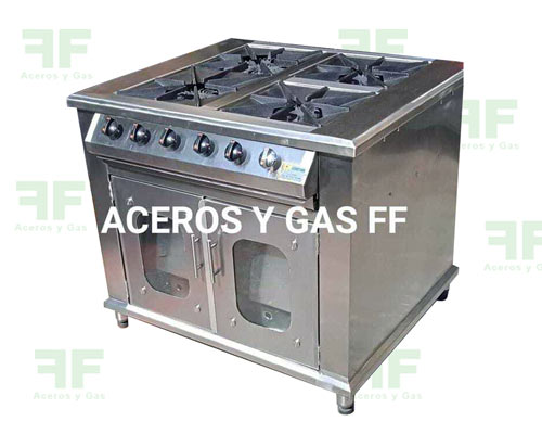 cocina industrial estufa 4 puestos con horno en acero